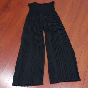 Vivienne Tam High Waist Wide Leg Black Semi-sheer Accordion Pleat Pants - 2